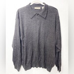 Cortina Italia Made In Italy 100% Merino Wool Polo Sweater Grey Preppy Vintage